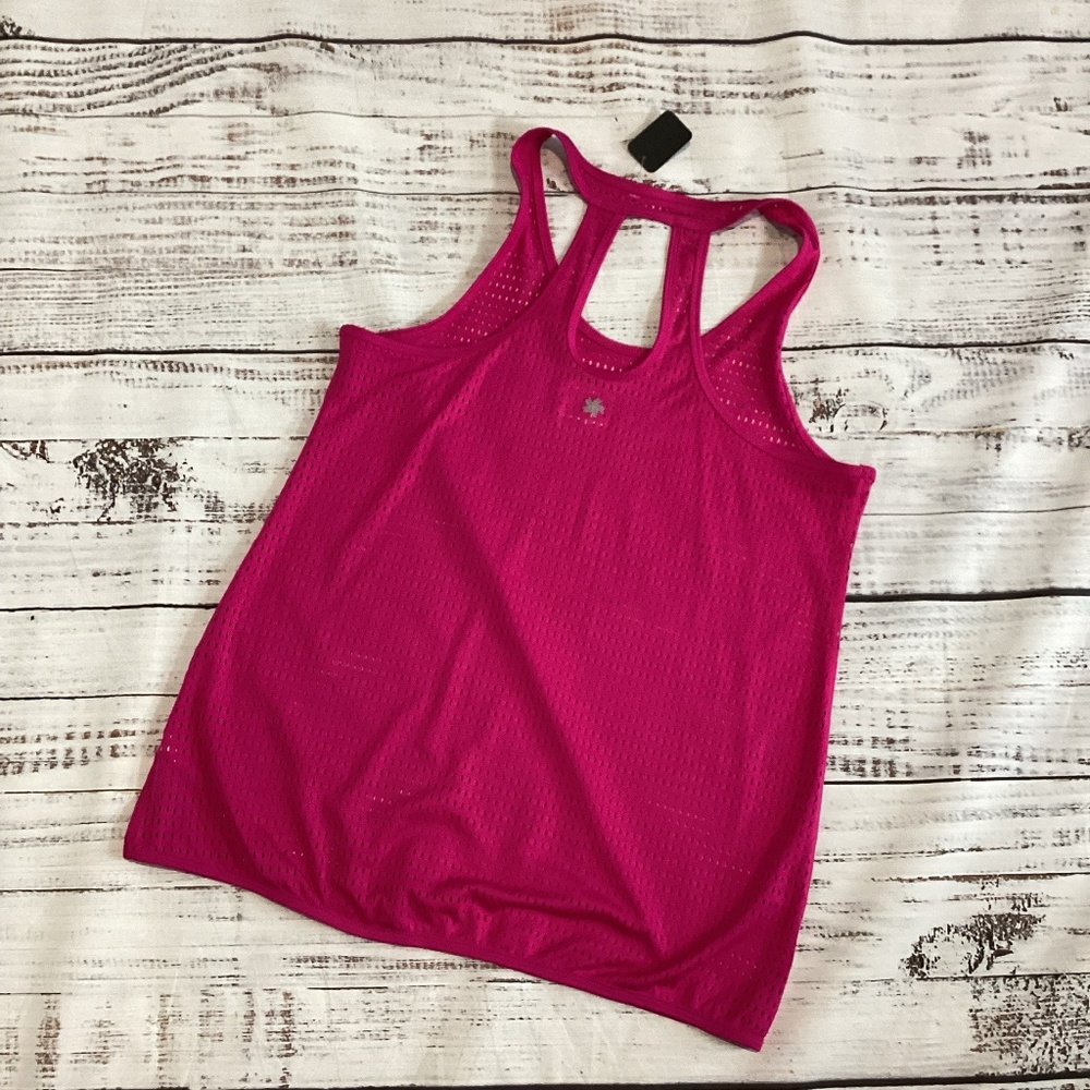 290. Tek Gear Hot Pink Open Knit Cross-Back Tank Top L EUC